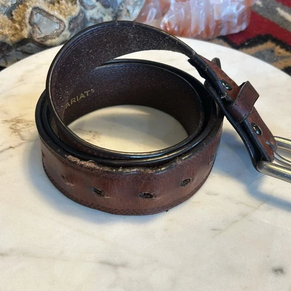 Ariat Brown Leather Belt vintage ‘95 size 36-42 - Picture 3 of 12